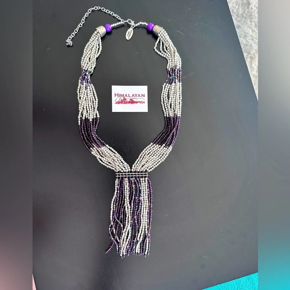 Purple Potay beaded tassel necklace by Himalayan Gems - Picture 6 of 13